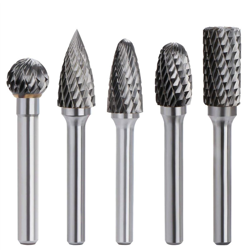 Kit de 5 pièces Fraises Rotatives en Carbure de Tungstène Double Coupe Tige 6mm Tête 10mm Outil Dremel Perceuse Ponceuse Electri
