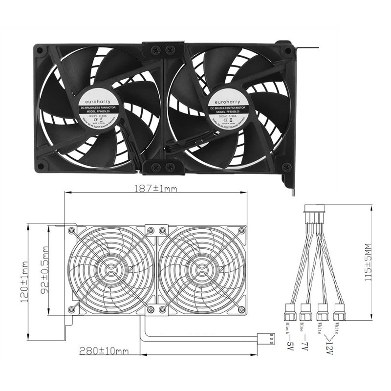 Image secondaire de euroharry Ventilateur de la carte graphique 2 x 92 mm - Ventilateur à flux d'air élevé, Refroidisseur de support PCI - Ventilate