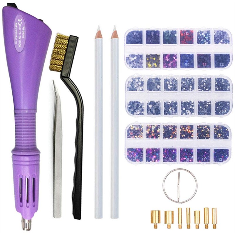 Afantti Applicateur Strass Hotfix Outil Baguette Pierres Stylo Pistolet Machine Hot Fix avec 7 Pointes, Violette