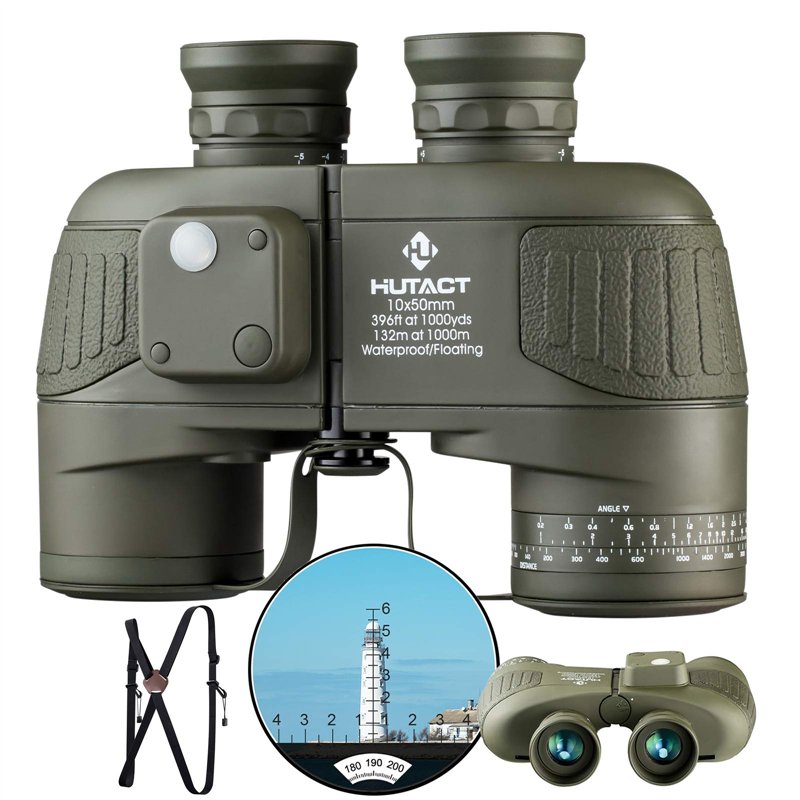 HUTACT 10x50 Jumelles Adultes Puissante, Compactes avec Télémètre et Boussole éclairés pour la Vision en Basse Lumière, L'Observ