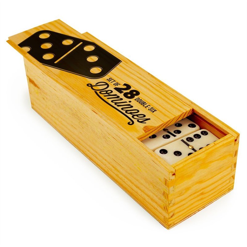 Image secondaire de Brybelly Sabot de Double Six Dominos avec Laiton toupies en boîte de Rangement en Bois, Lot de 28