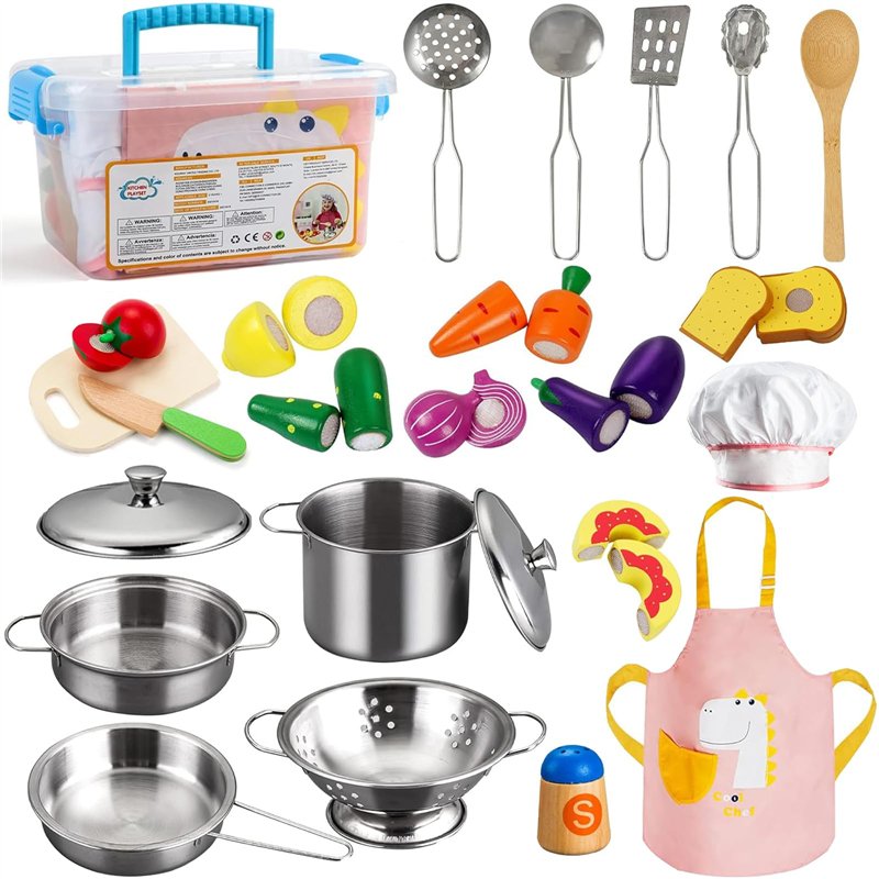 Tigerhu Jouets de Cuisine en Bois pour Enfants, 24 Pièces, Bouteille de Fruits et d'épices en Bois, Jouets de Cuisine Jouets Ldu
