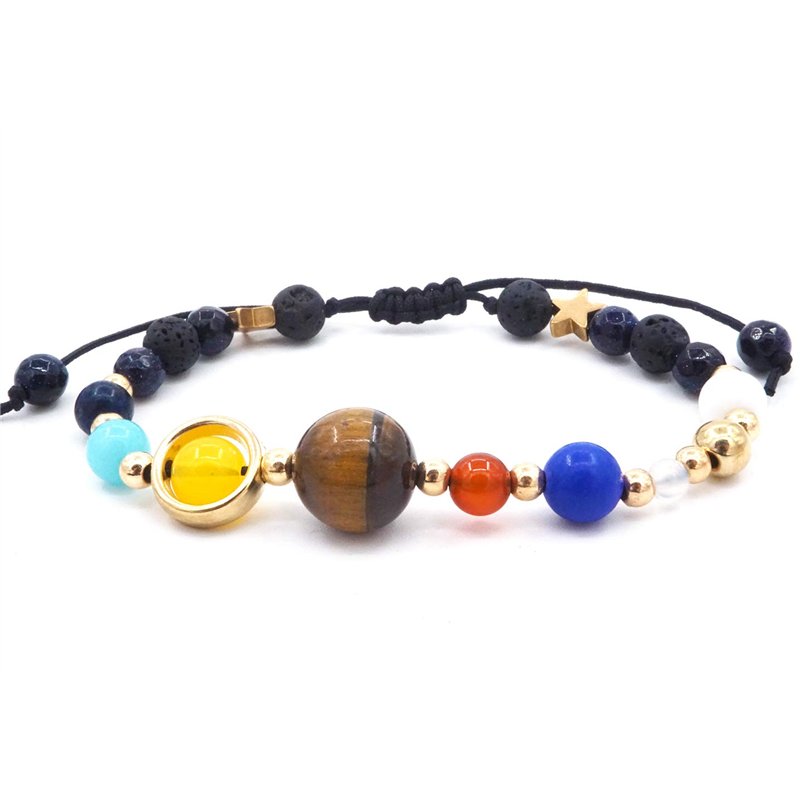 Senlinmu Galaxy Système Solaire Bracelet Tressé Univers Les Neuf Planètes Étoile Pierre Naturelle Perles Bracelets Réglables Bra
