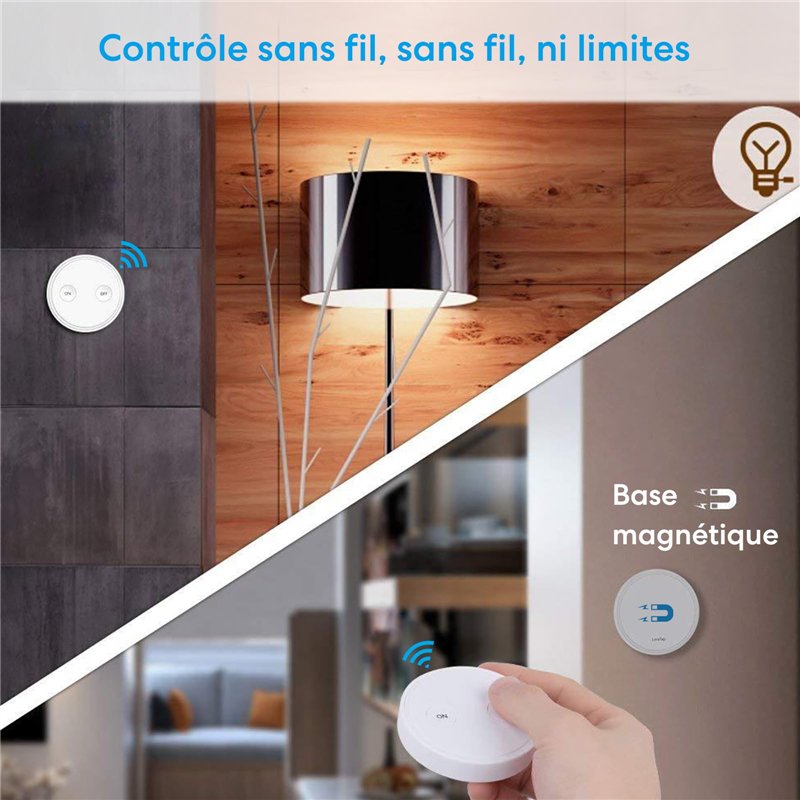 Image secondaire de LoraTap Kit Interrupteur Sans Fil, E27 Douille, Récepteur Contrôle 30W, Portée 200M, Culot E27 Emetteur, 10 ans Autonomie, Comma