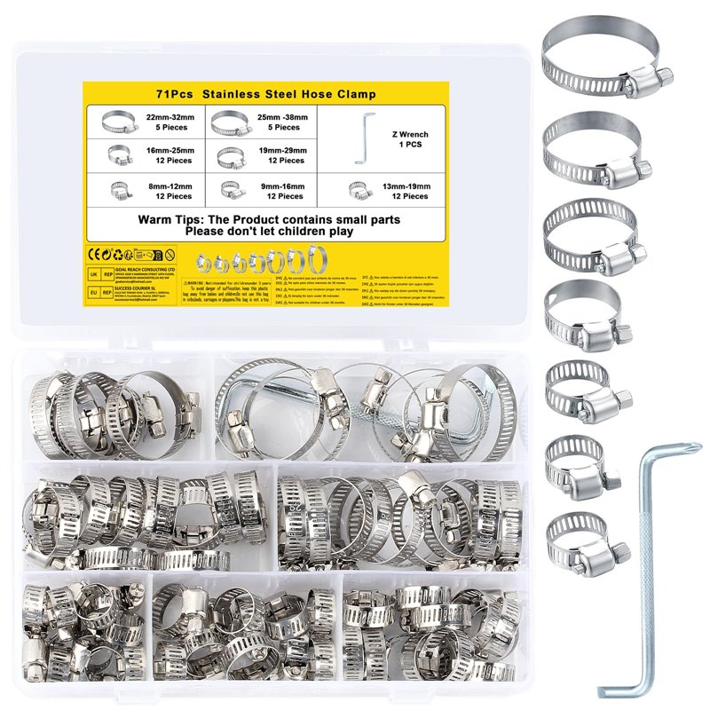 Collier de Serrage Réglables, Tuyau Clips, Colliers de Serrage en Acier Inoxydable, Pinces de Tuyau pour Tube A'automobiles, Pis