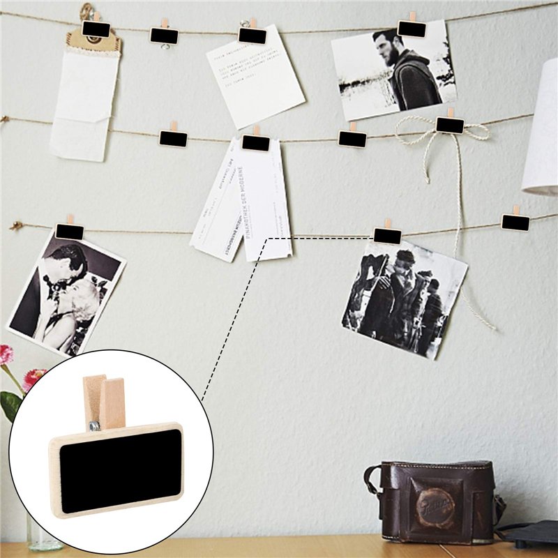 Image secondaire de Mini Tableau Noir, 100Pcs Tableau Noir en Bois, Mini Panneau d'Affichage avec Pince, Mini Tableaux Mémo, Mini Tableau Noir Ardoi