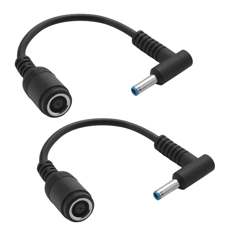 HP Lot de 2 Câbles Adaptateurs d'Alimentation pour Ordinateur Portable 7,4 mm x 5 mm Femelle Vers 4,5 mm x 3 mm Mâle Coudé pour