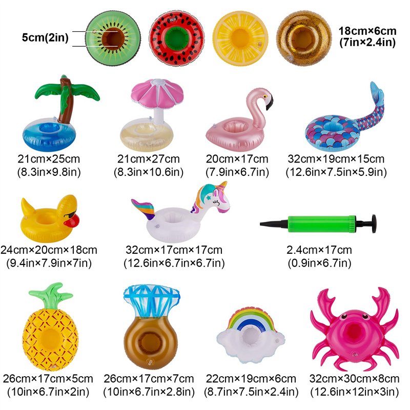 Image secondaire de SAVITA 14pcs Porte-Gobelets Gonflables avec 1 Pompe à Air Mignon Flotteurs pour Piscine d'Été Décorations de Fête Jouets Amusant