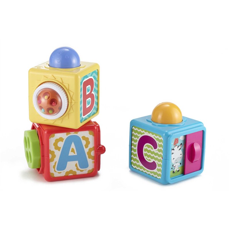 Fisher-Price Blocs d'activité, 3 cubes colorés à empiler, pour bébé 6 mois et plus, DHW15