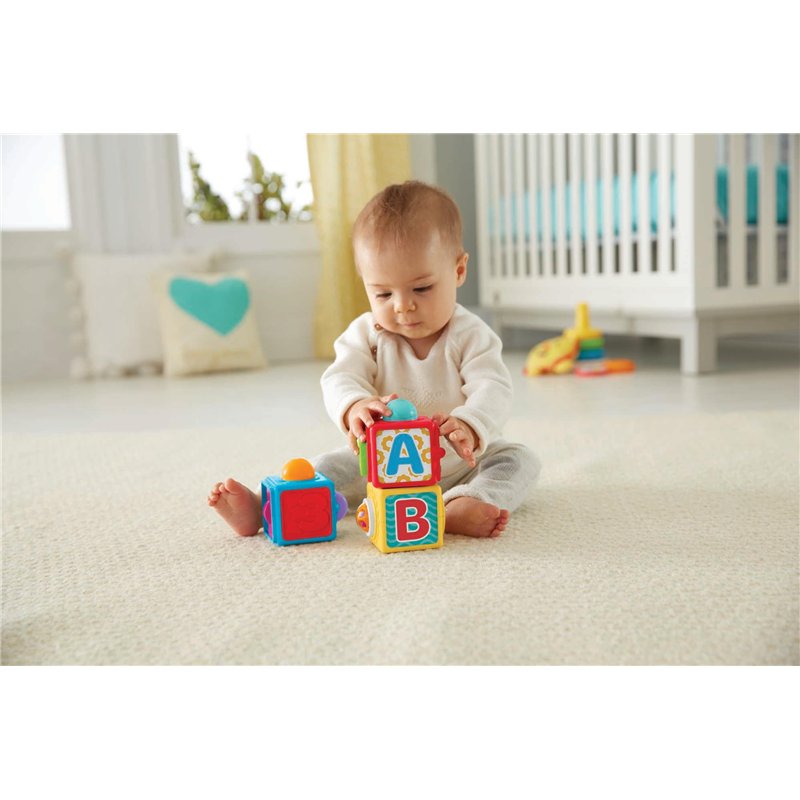 Image secondaire de Fisher-Price Blocs d'activité, 3 cubes colorés à empiler, pour bébé 6 mois et plus, DHW15