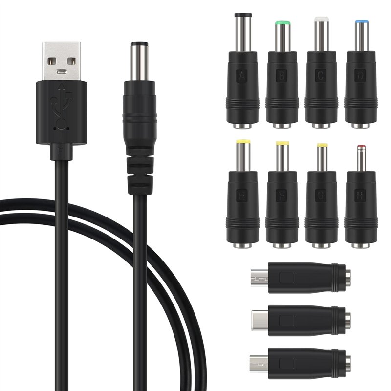 Câble d'Alimentation USB vers DC 1 Pcs Convertisseur Universel 5V avec 11 Pcs Connecteurs 1m Câble de Charge Interchangeable Ada
