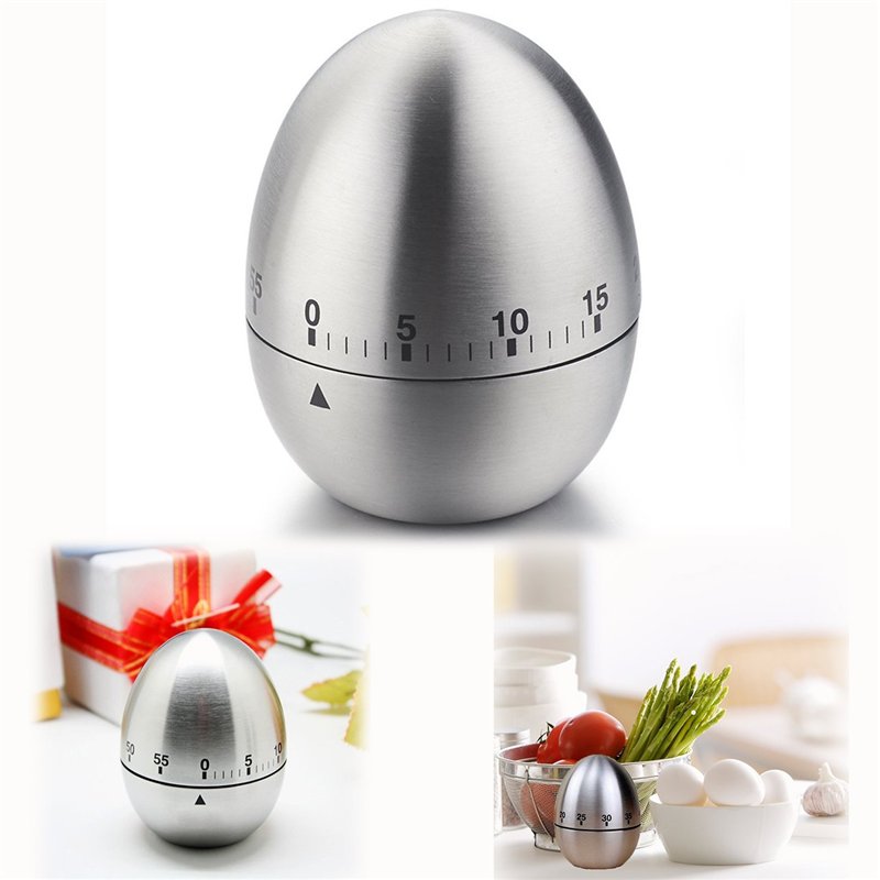 Itian Minuteur en Forme d'œuf, Minuteur Mécanique de Cuisine en Acier Inoxydable, Minuteur avec Chronomètre