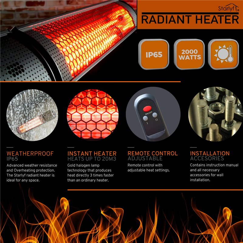 Image secondaire de Radiateur infrarouge STARLYF Radiant Heater (IP65), Intérieur et Extérieur, 2000W, Chauffage radiant terrasse, incl materiél de
