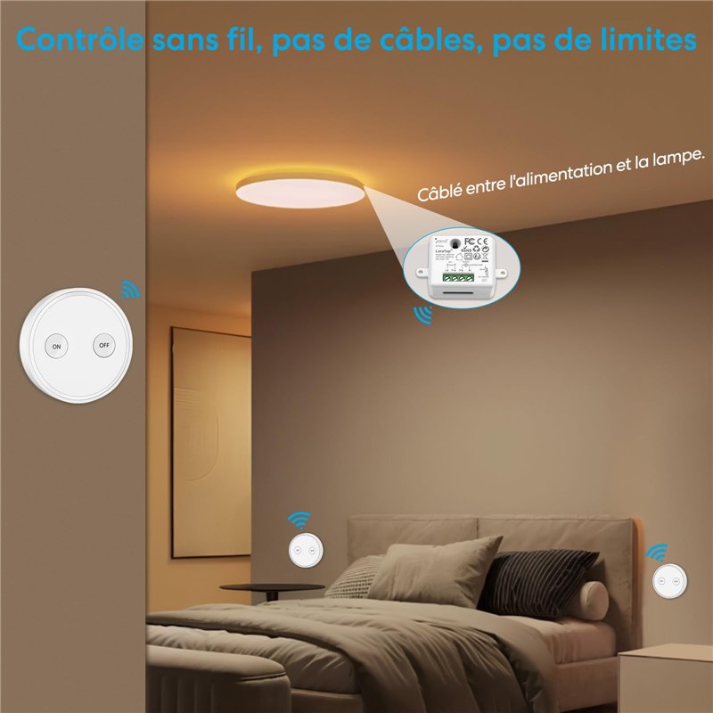Image secondaire de LoraTap Kit Interrupteur Sans Fil, Récepteur 2500W, Portée 200M, 3 Emetteurs Radio 868Mhz, 10 ans Autonomie, Va et Vient, Comman