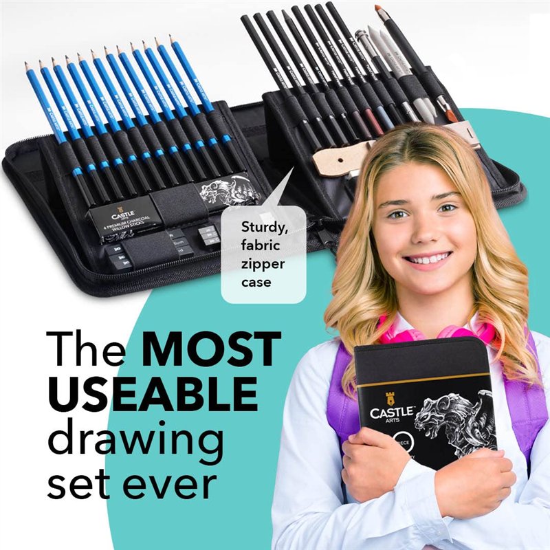 Image secondaire de Castle Art Supplies Set de 40 Pièces pour Dessin et Croquis avec Tutoriel | Pour Artistes, Professionnels ou Débutants | Crayons