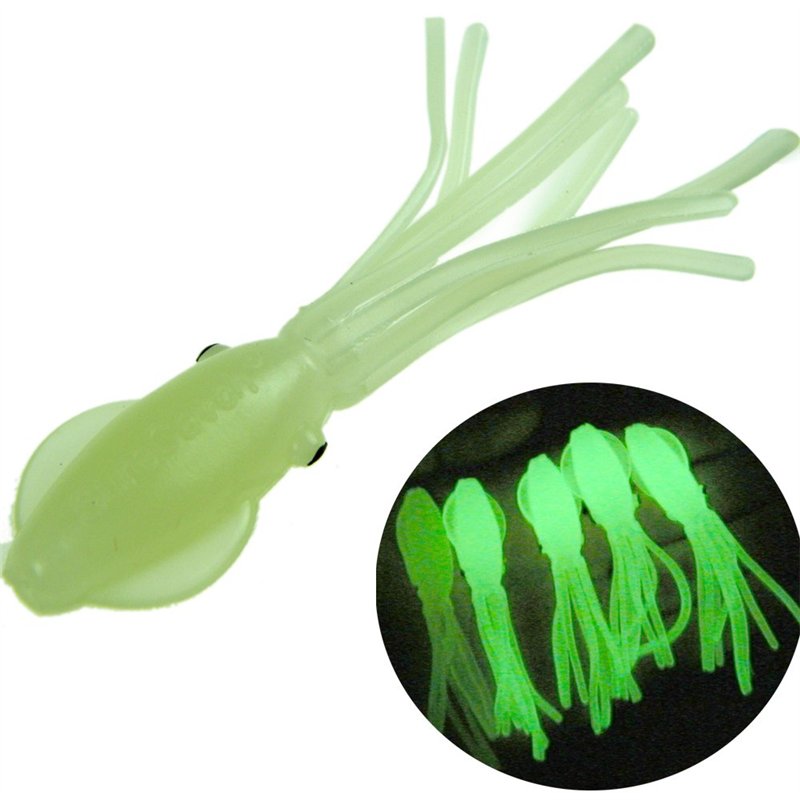 Leurres Qualyqualy lumineux et souples - 7,5 cm - 4 g - Leurres de pêche en plastique - Appâts d'eau de mer en forme de poulpe -
