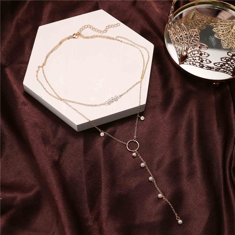 Image secondaire de Yheakne Boho Cercle Perle Lariat Collier Or Long Lariat Chaîne Collier Minuscule Perle Collier Ras Du Cou Goutte Perle Chaîne Y