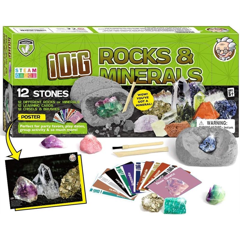Dr. Daz Sicence Cristaux Jeux Enfant Kit Découverte Scientifique 12 Pierres Precieuses Et Minéraux