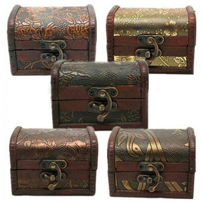 Petit coffre en bois vieilli pour bijoux, cadeau, etc.