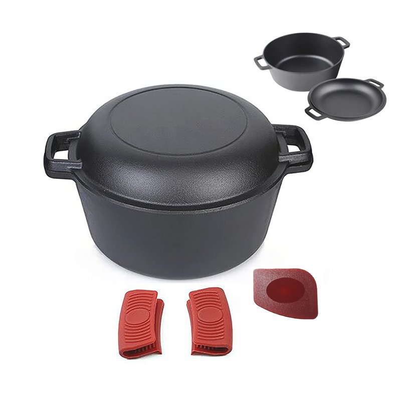 Pinnacle Cookware - Cocotte Double en Fonte Pré-Assaisonnée de 4,7 litres/5 pintes | Couvercle de Poêle à Double Fonction | Ense