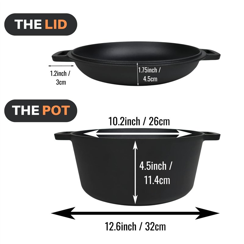 Image secondaire de Pinnacle Cookware - Cocotte Double en Fonte Pré-Assaisonnée de 4,7 litres/5 pintes | Couvercle de Poêle à Double Fonction | Ense