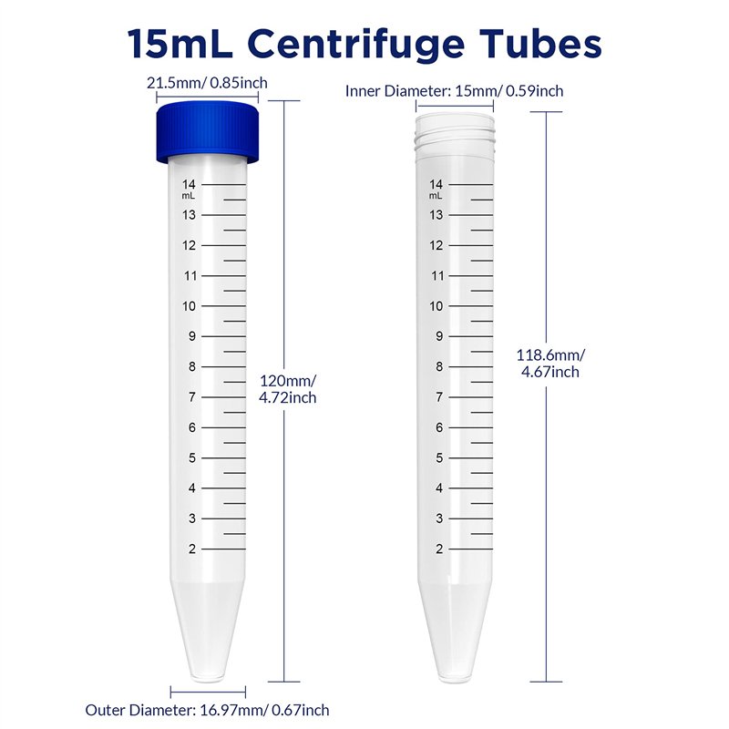 Image secondaire de Lot de 50 tubes à centrifugeuse coniques de 15 ml en plastique stérile avec bouchons à vis, récipient en polypropylène de laboratoire