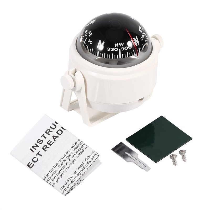 Boussole Multifonction Réglable Compas de Navigation Voyage Support Tableau de Bord pour Voiture Mer Marin Bateaux (Couleur : Blanc)