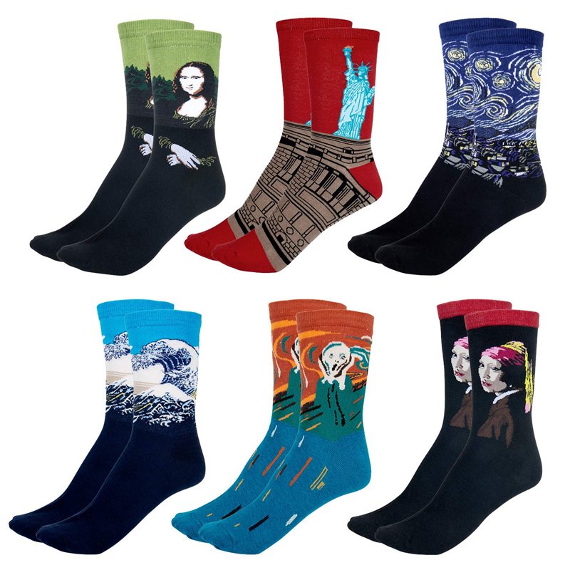 Czemo 6 paires Chaussettes D'art Imprimées Multicouleur Coton D'équipage Homme Femme - Multicolore - Taille unique