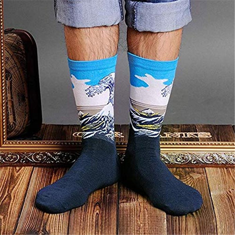 Image secondaire de Czemo 6 paires Chaussettes D'art Imprimées Multicouleur Coton D'équipage Homme Femme - Multicolore - Taille unique