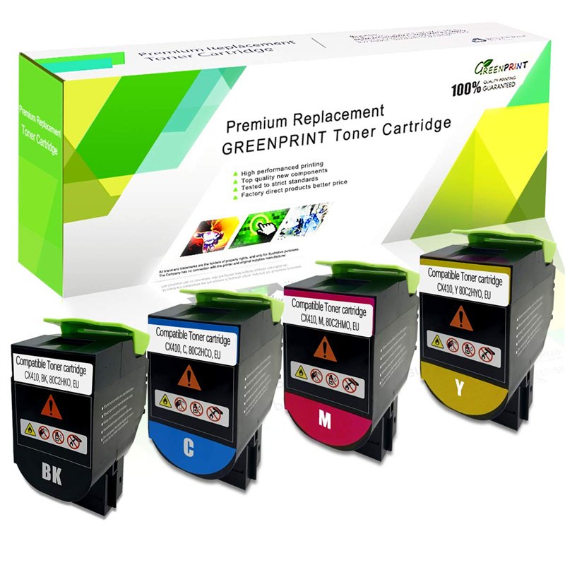 GREENPRINT Cartouches de Toner Compatibles 4 Couleurs CX410 CX510 Haute Capacité 4000 Pages BK, 3000 Pages CMY pour Imprimantes 