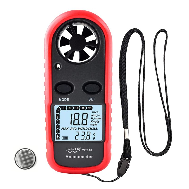 Wintact Jauge de compteur de vitesse du vent portable anémomètre, anémomètre de température de l'air numérique thermomètre de co