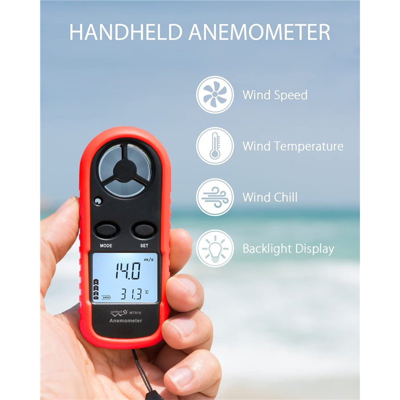 Image secondaire de Wintact Jauge de compteur de vitesse du vent portable anémomètre, anémomètre de température de l'air numérique thermomètre de co