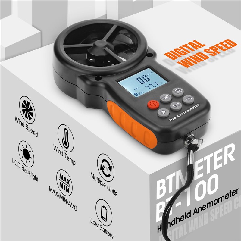 Image secondaire de BTMETER Anémomètre numérique portatif BT-100, jauge de vitesse du vent, mesure avec précision la vitesse du vent et la température