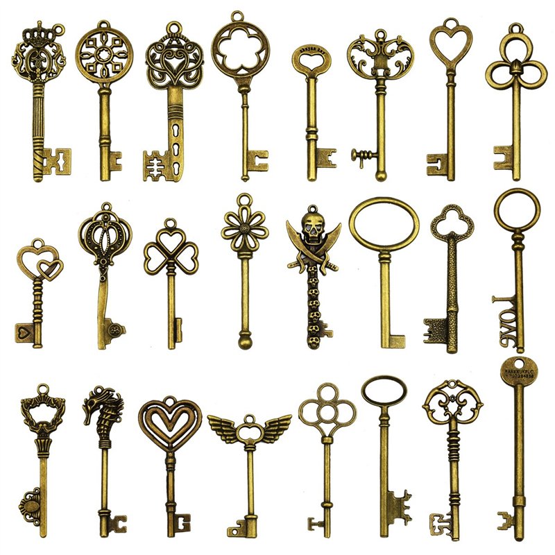 24 pièces grandes clés squelette en bronze antique clé rustique pour la décoration de mariage faveur, collier pendentifs