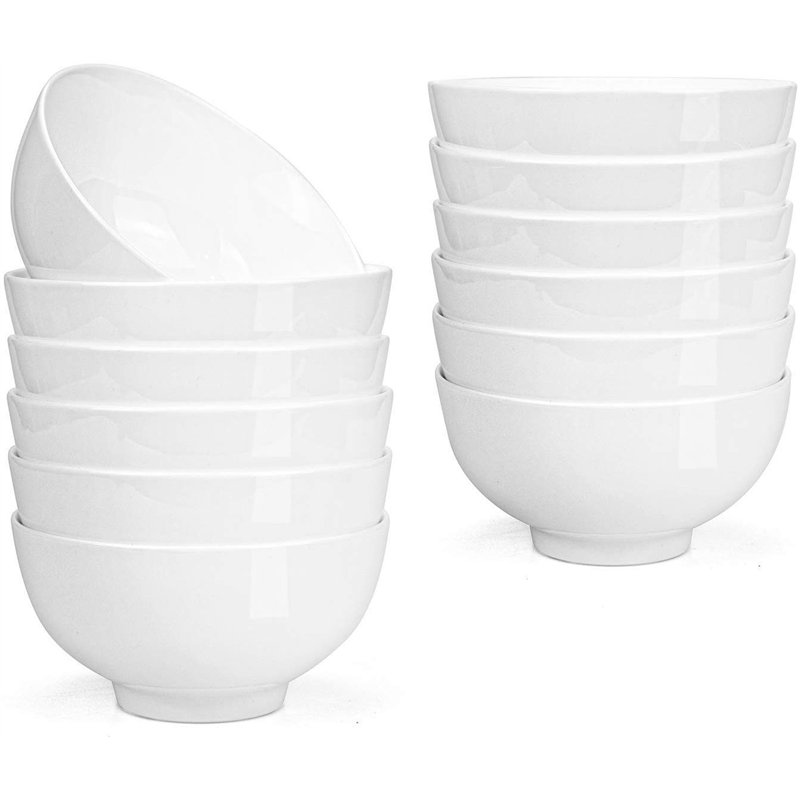 Lawei Lot de 12 Bol Porcelaine Bols à Dessert Bols de Crème Glacée pour Snack Céréales Soupe Riz Vaisselles Céramique - Blanc, 3