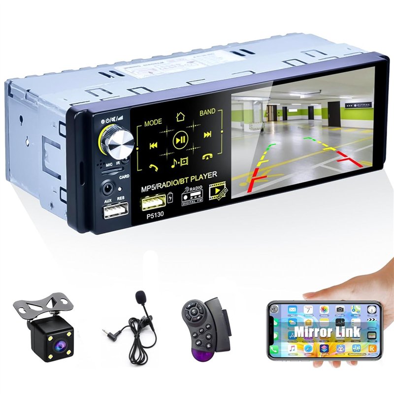 CAMECHO RDS Autoradio Bluetooth 1 Din Stéréo, 4,1 Pouces écran Tactile Capacitif FM/AM Récepteur Radio Double USB/AUX-in/SD Cart