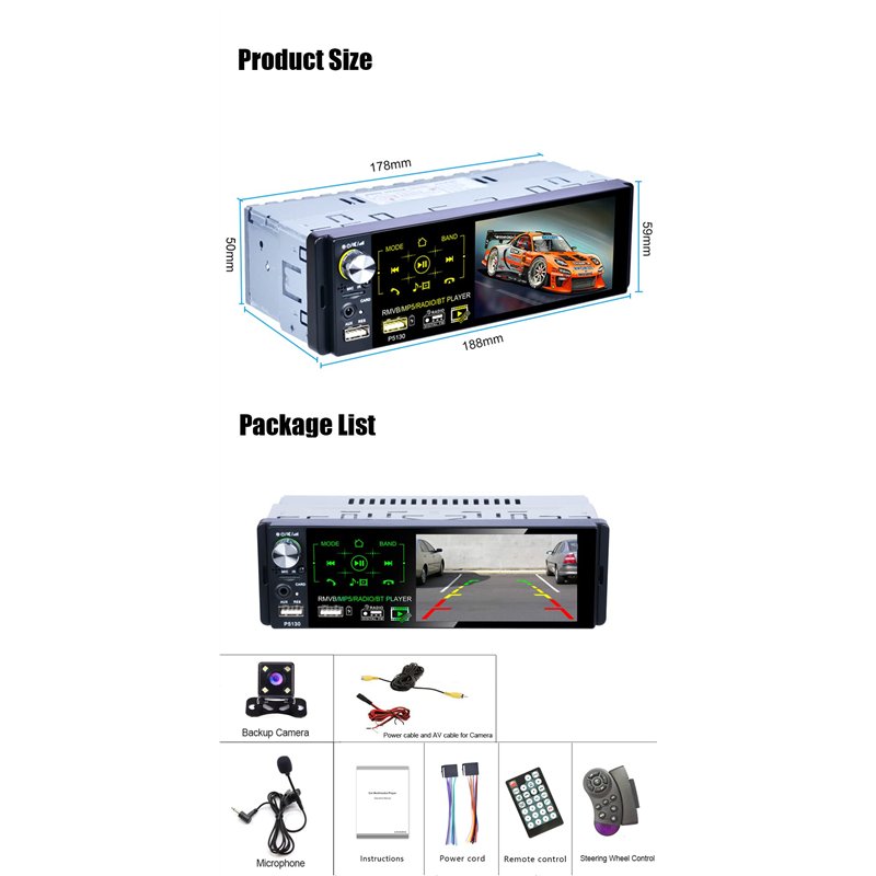 Image secondaire de CAMECHO RDS Autoradio Bluetooth 1 Din Stéréo, 4,1 Pouces écran Tactile Capacitif FM/AM Récepteur Radio Double USB/AUX-in/SD Cart
