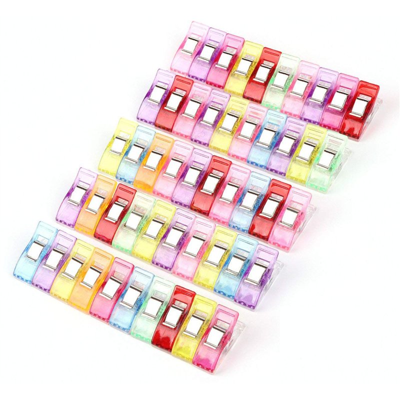 Pince Couture,Lot de 50PCS Clips Pinces en Plastique,Pinces à Tissu pour Reliure Couture Artisanat Couleurs Assorties 2.7 * 1 *