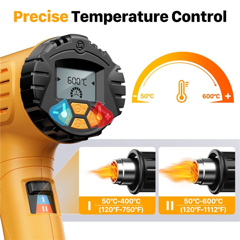 Image secondaire de SEEKONE Décapeur Thermique Professionnel 2000W 50℃ - 600℃ avec Grand Écran LCD Numérique Kit de Pistolet à Air Chaud Contrôle de