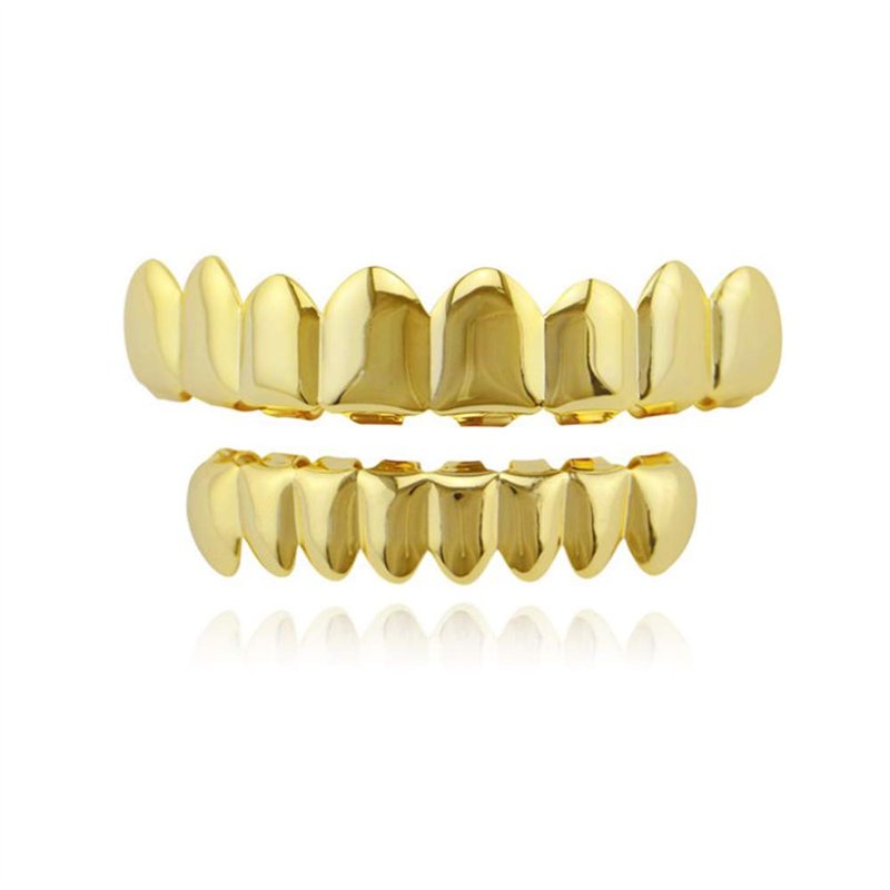 Grilles de Dents de Hip-hop d'or pour la Bouche Haut Bas,Grille de Dents Brillant Our la Bouche Top Bottom,avec 2 Barres de Moul