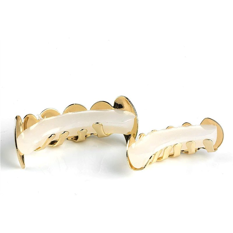 Image secondaire de Grilles de Dents de Hip-hop d'or pour la Bouche Haut Bas,Grille de Dents Brillant Our la Bouche Top Bottom,avec 2 Barres de Moul