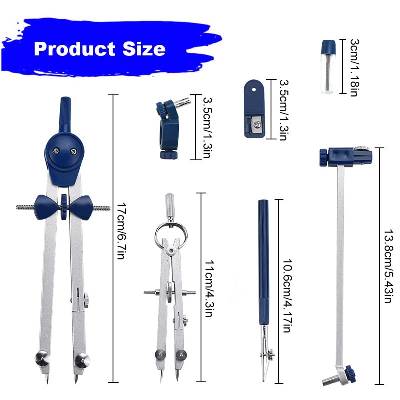 Image secondaire de OTTYMO Kit de Compas Metal Boussole Dessin+Convertisseur Compas de Menuisier+Mine Compas de Dessin Détachable Compas Architecte