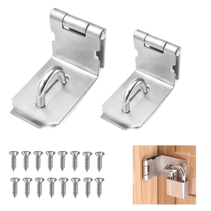 FIGFYOU 2 PCS Loquet de Cadenas à Angle Droit 90 Degrés en Acier Inoxydable - Moraillon de Porte Avec 16 Vis pour Jardin, Portes