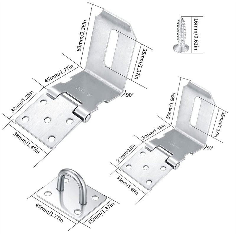 Image secondaire de FIGFYOU 2 PCS Loquet de Cadenas à Angle Droit 90 Degrés en Acier Inoxydable - Moraillon de Porte Avec 16 Vis pour Jardin, Portes