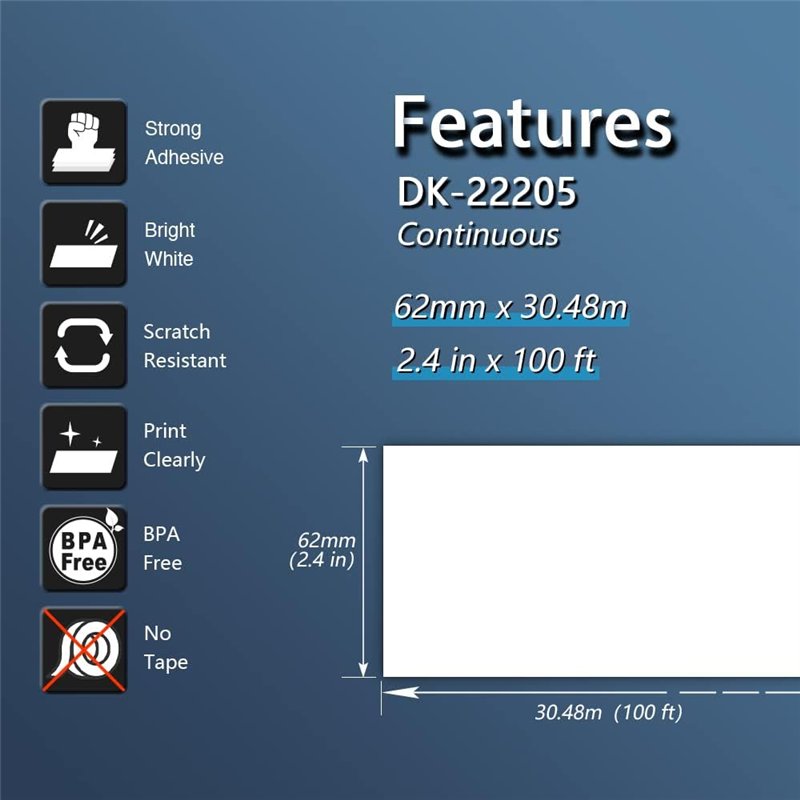 Image secondaire de BETCKEY - 10 DK-22205 Rouleau de Papier Continu Compatible avec Brother, 62mm x 30.48m, 10 Étiquettes pour Imprimantes d'Étiquet
