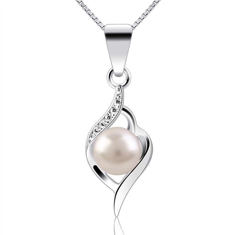 B.Catcher Collier en Argent 925 Pendentif incrusté avec Perle Perle d’Eau Douce Saint-Valentin Cadeau Parfait