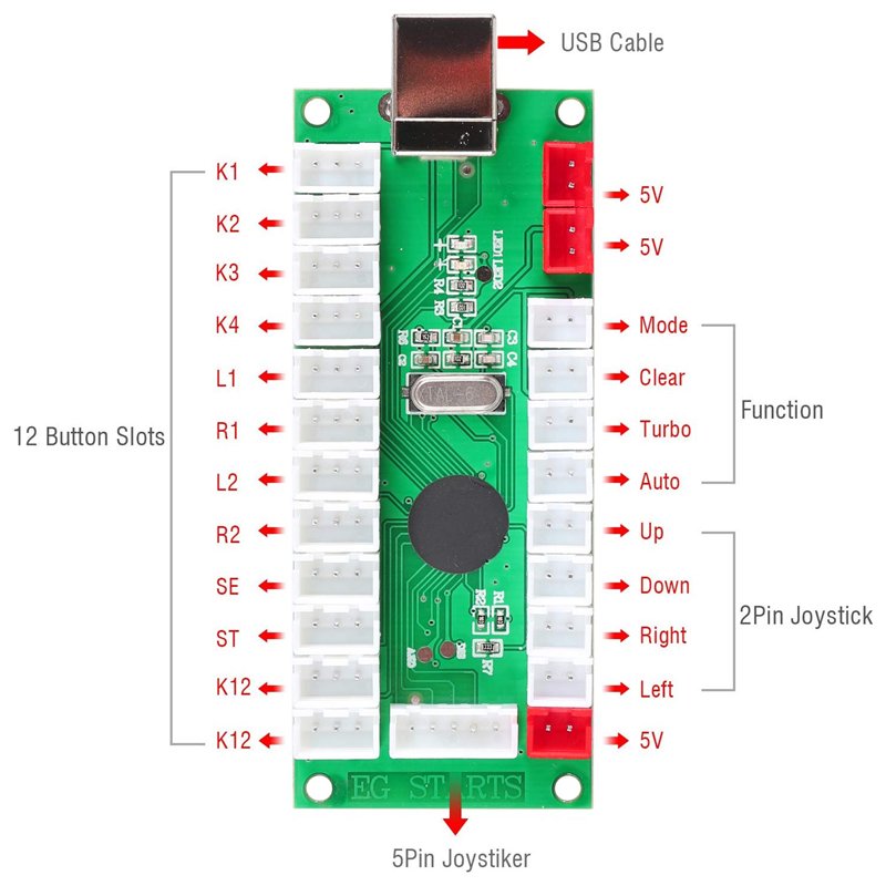Image secondaire de EG STARTS Classique Arcade DIY Kits USB Encoder Pour PC Joystick + 8 façons Stick + Chrome Plaqué LED Illuminé Bouton Poussoir 1