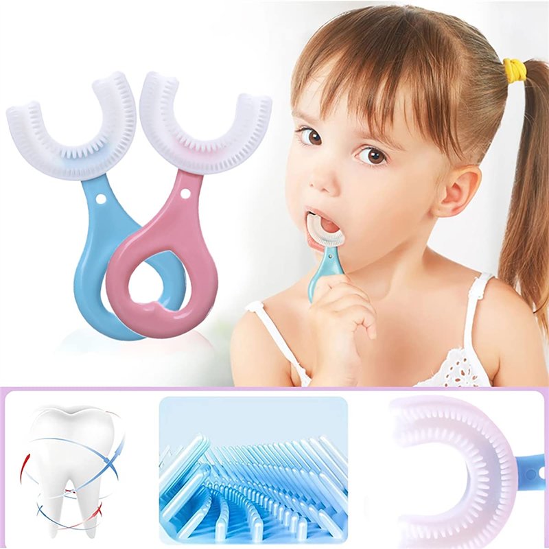 Image secondaire de Brosse à dents pour enfants 4 pièces Nettoyage complet Brosse à dents pour enfants en forme de U à 360 degrés Brosse à dents pou