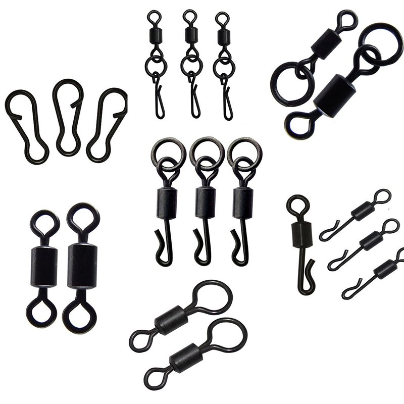 Image secondaire de 150pcs/boîte émerillons pivotants noirs mats pour la pêche de la carpe attaches rapides avec boîte de matériel pour la pêche de 