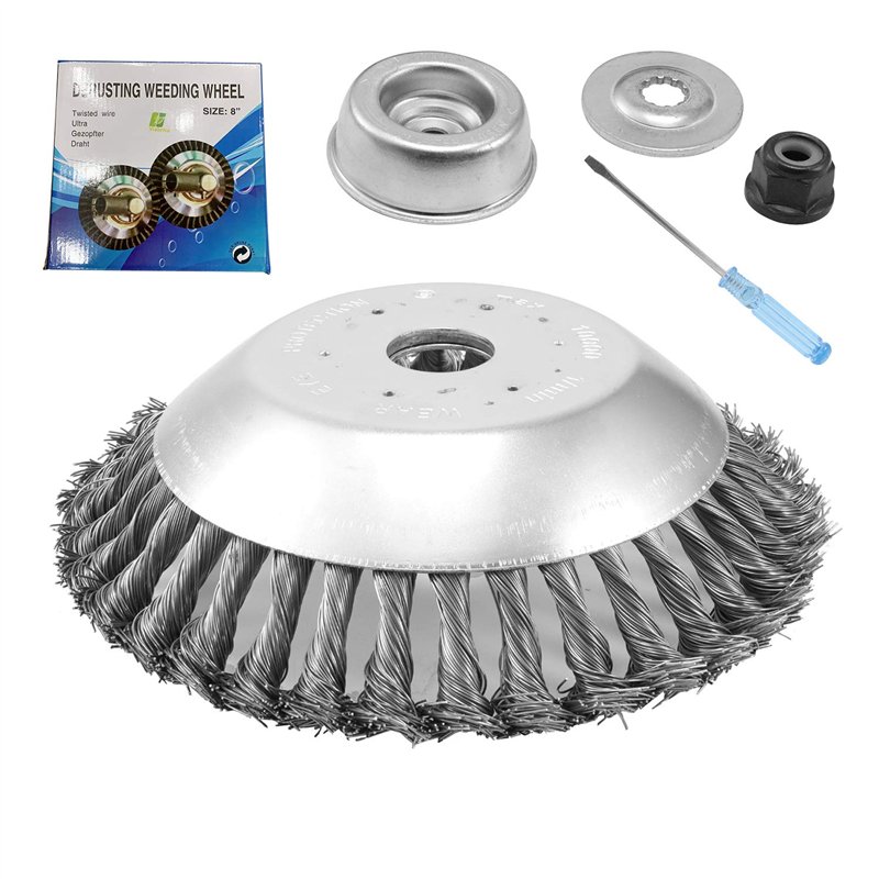 Viabrico Tête Brosse Désherbage pour Débroussailleuse, avec Contre-écrou plateau désherbage en fil d'acier 8 pouce